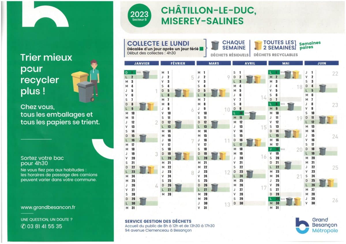 Calendrier collectes des ordures ménagères Mairie de ChâtillonleDuc