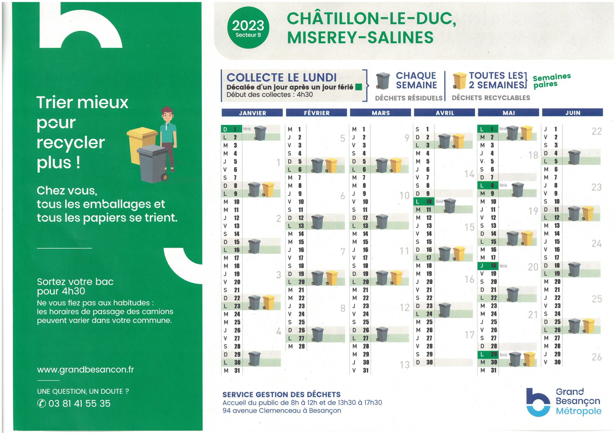 Calendrier collectes des ordures ménagères Mairie de ChâtillonleDuc