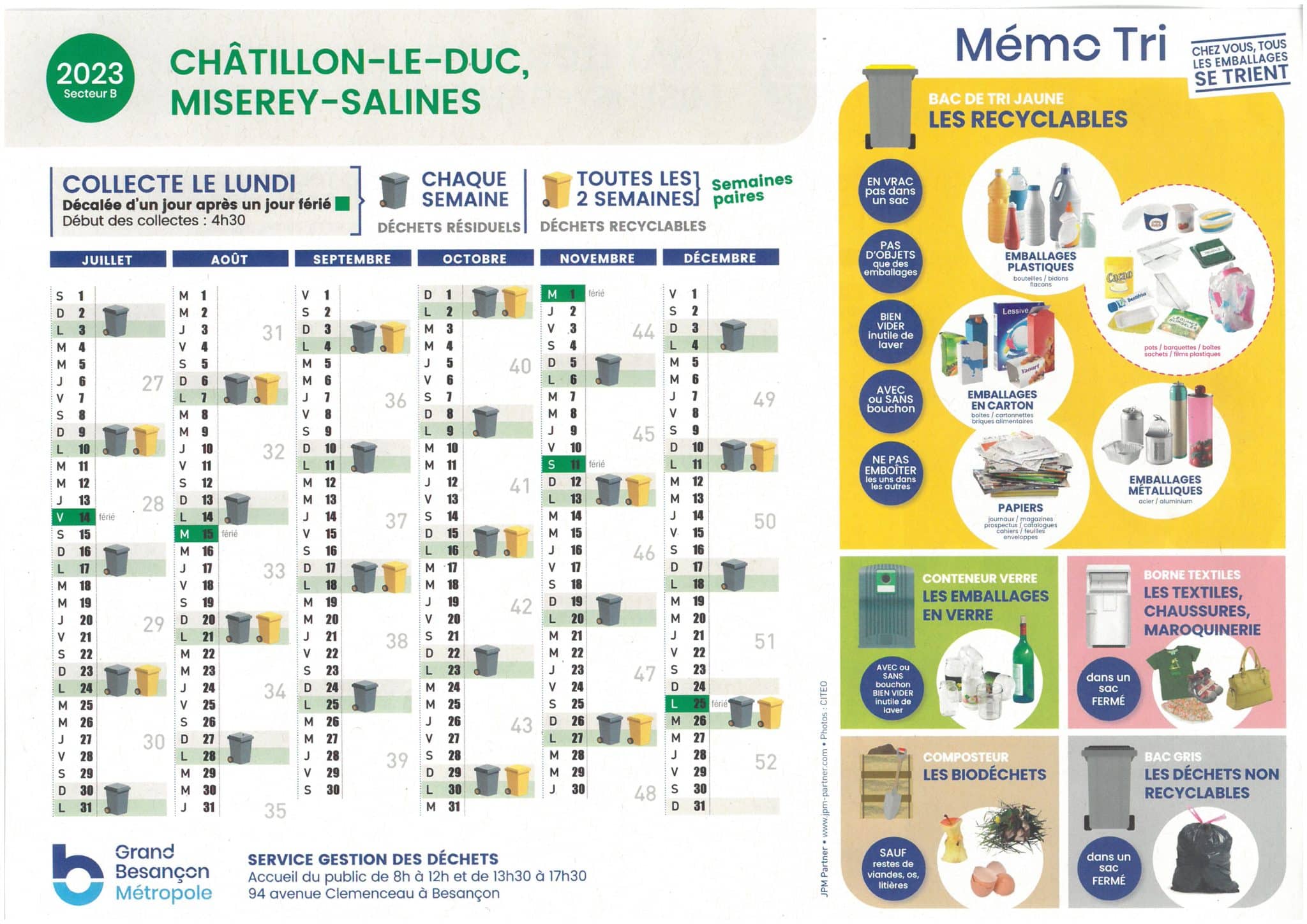Calendrier collectes des ordures ménagères Mairie de ChâtillonleDuc